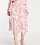 Lace & Beads Plus Exclusive Tulle Midi Skirt In Blush Micro Heart Print-pink