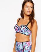 Asos Fuller Bust Watercolour Contrast Longline Bikini Top Dd-g - Multi