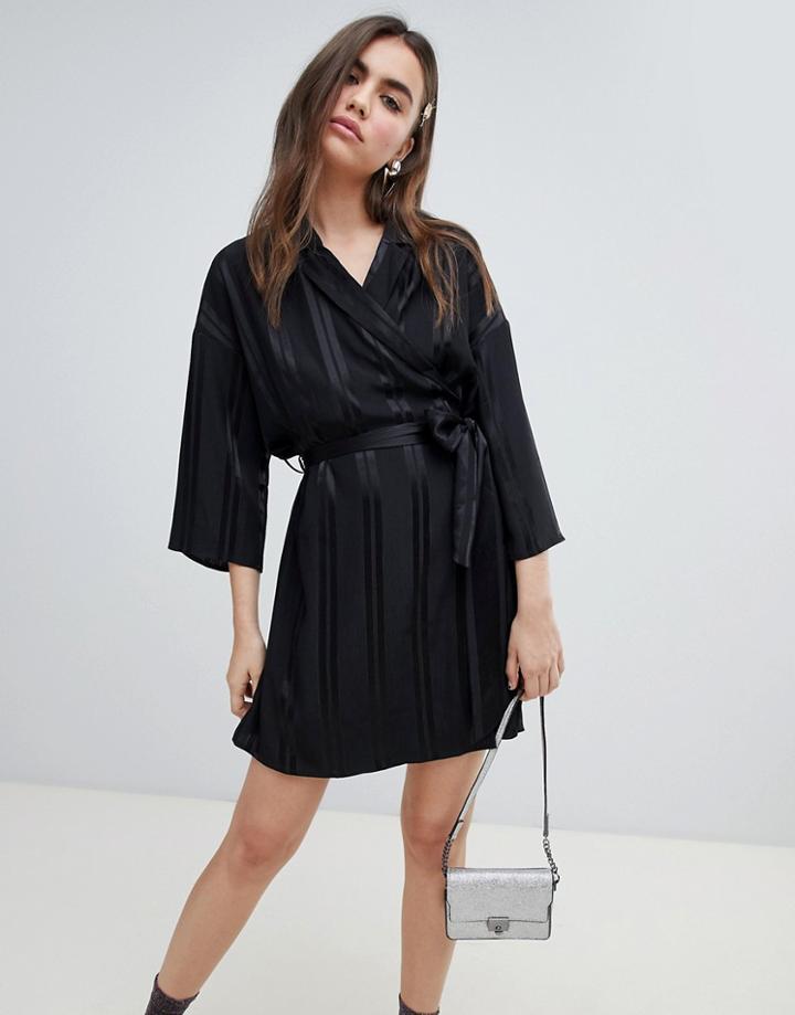 Monki Belted Wrap Dress In Black - Black
