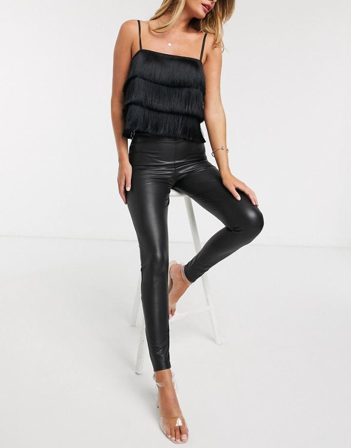 Miss Selfridge Pu Leather Look High Waisted Leggings-black