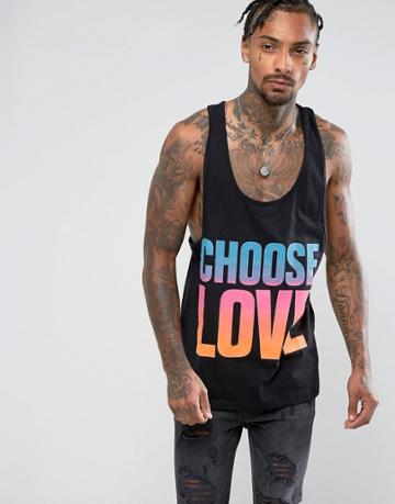 Asos X Help Refugees Extreme Racer Back Tank With Choose Love Print - Black