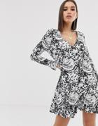 Asos Design Animal Print Button Through Mini Dress-multi