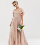 Asos Design Bridesmaid Pleated Bodice Maxi Dress With Flutter Sleeve - Pink
