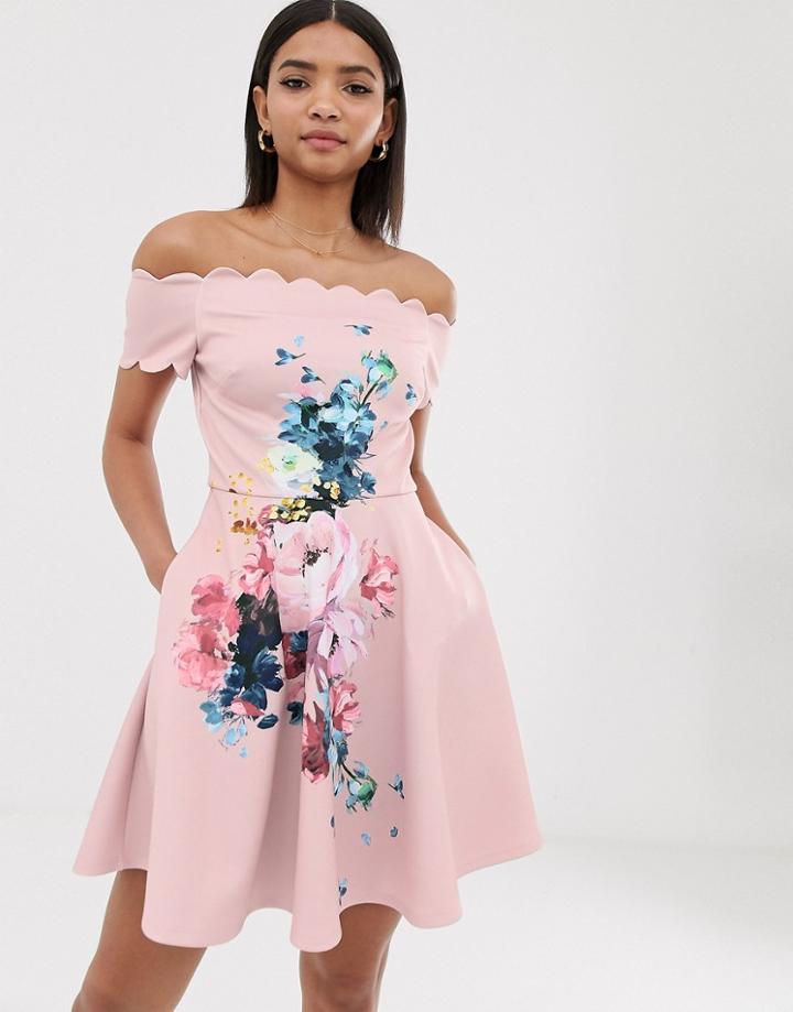 Ted Baker Sirenta Skater Dress In Raspberry Ripple Print-pink