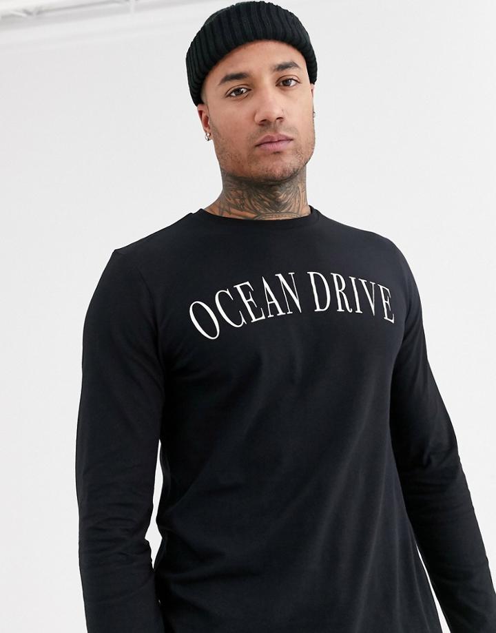 Asos Design Long Sleeve T-shirt With City Chest Print-black