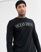 Asos Design Long Sleeve T-shirt With City Chest Print-black