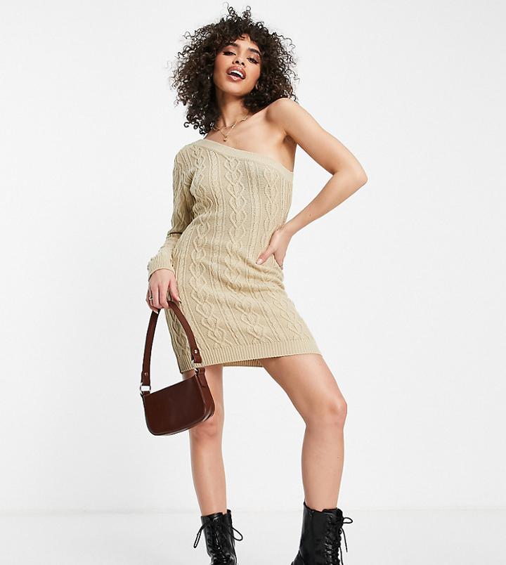 Missguided One Shoulder Cable Knit Dress In Sand-neutral