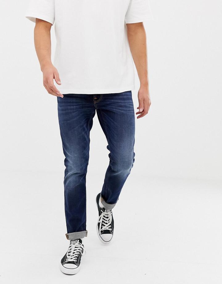 Nudie Jeans Co Lean Dean Slim Tapered Fit Jeans In Dark Deep Worn Wash-blue