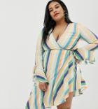 Wild Honey Plus Wrap Asymmetric Dress In Stripe-multi