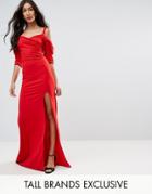 Tfnc Tall Fishtail Maxi Dress With 80's Off Shoulder - Red