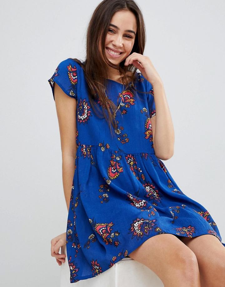 Brave Soul Floral Print Smock Dress - Blue