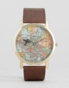 Asos Watch With Vintage Map Print With Brown Strap - Brown