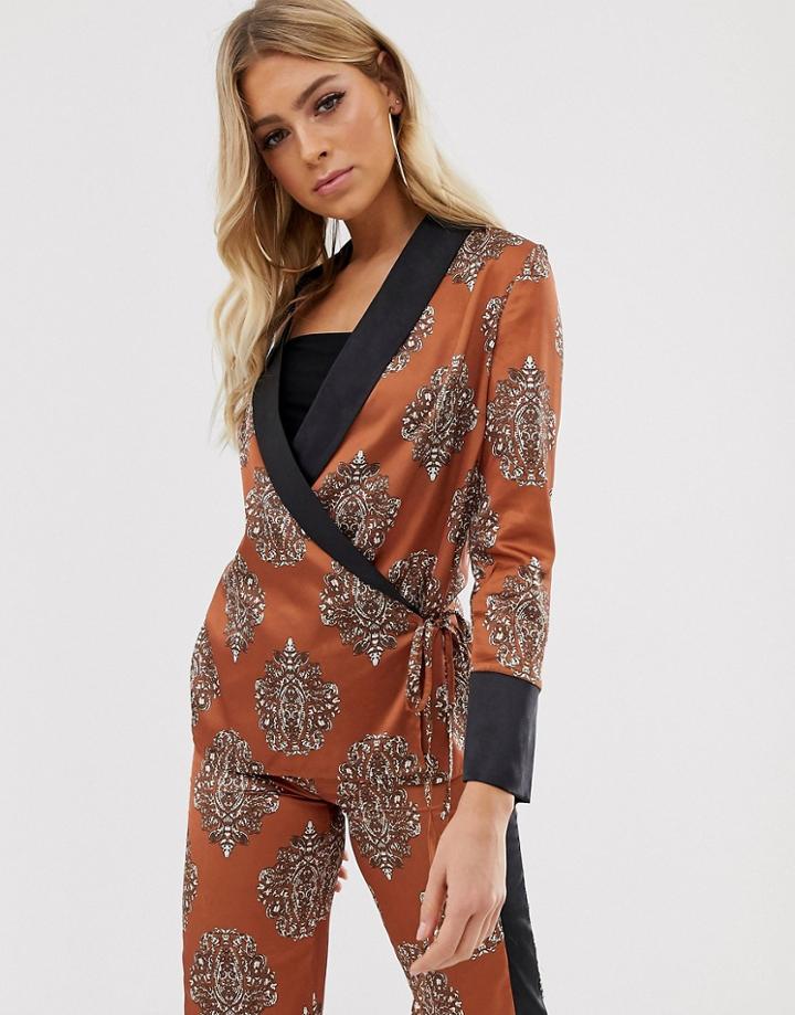 Club L London Contrast Printed Wrap Jacket - Multi