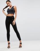 Asos Tailored Skinny Pants In Ponte With Zip And Lace Up Detail - Black