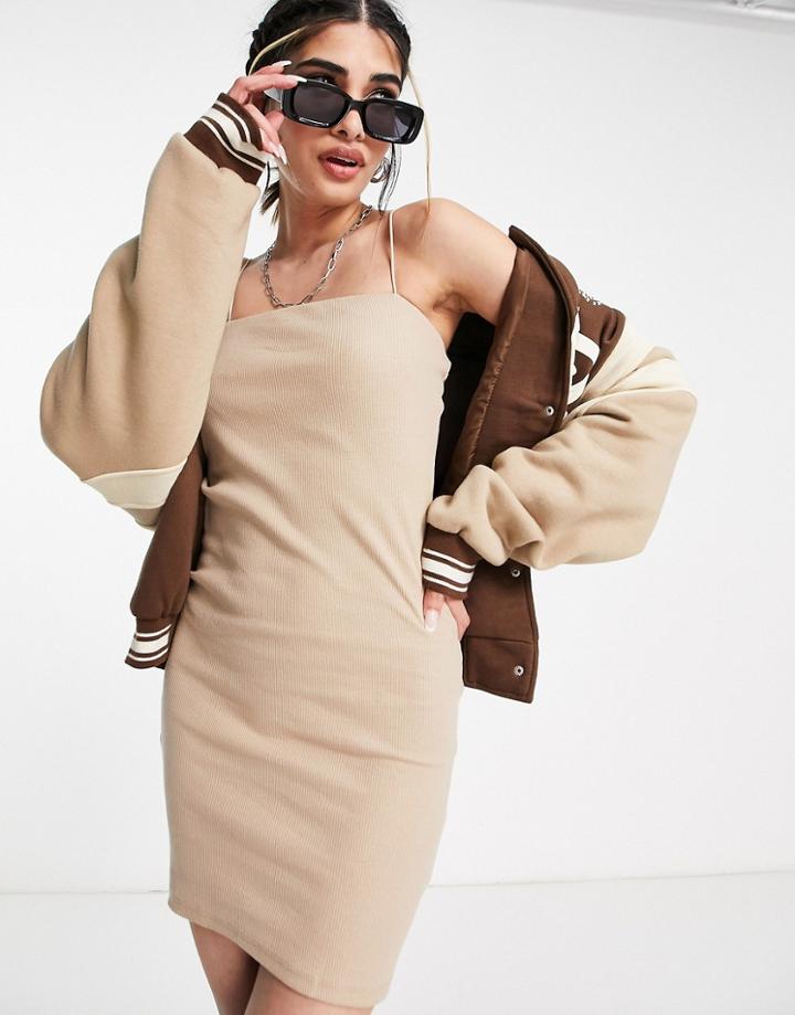 Pull & Bear Square Neck Body-conscious Dress In Brown