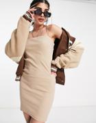 Pull & Bear Square Neck Body-conscious Dress In Brown