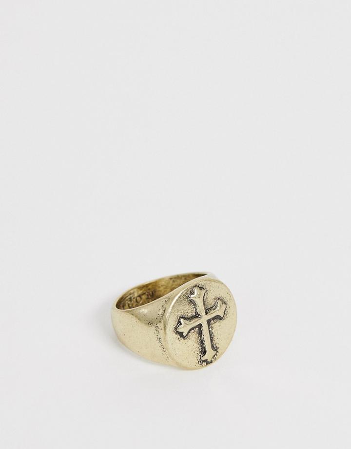 Icon Brand Gold Cross Signet Ring In Gold - Gold
