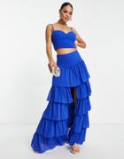 Collective The Label Exclusive Tiered Maxi Skirt In Cobalt - Part Of A Set-blue