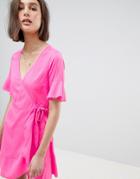 Vero Moda Flutter Sleeve Wrap Dress - Pink