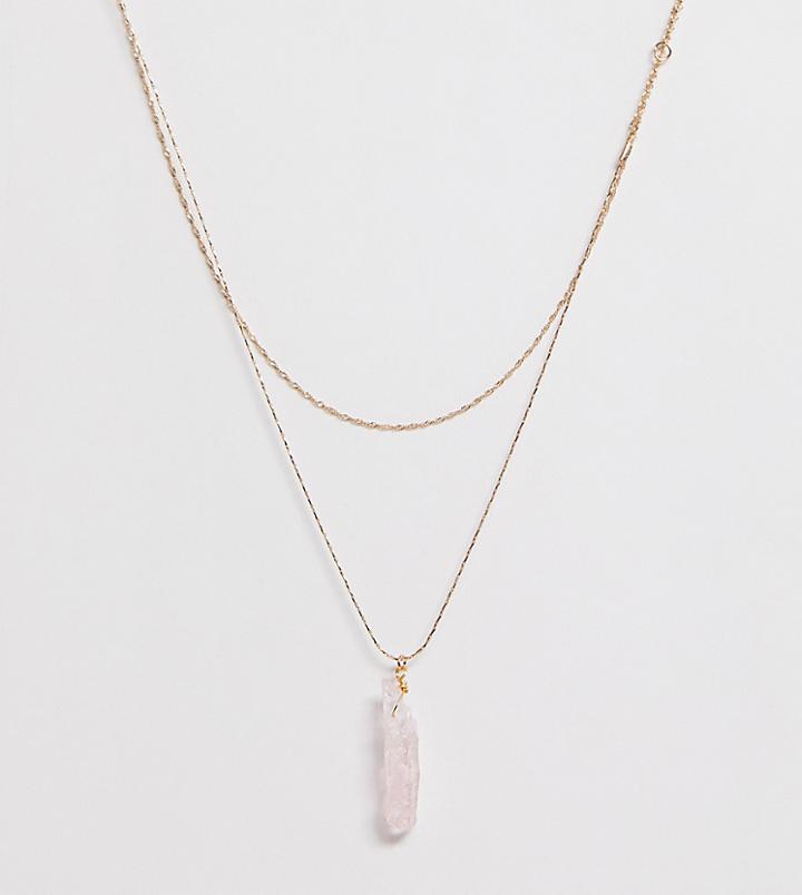 Aldo Ederravia Gold Layering Necklace With Semi Precious Rose Quartz Stone Pendant - Gold