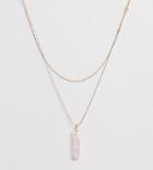 Aldo Ederravia Gold Layering Necklace With Semi Precious Rose Quartz Stone Pendant - Gold