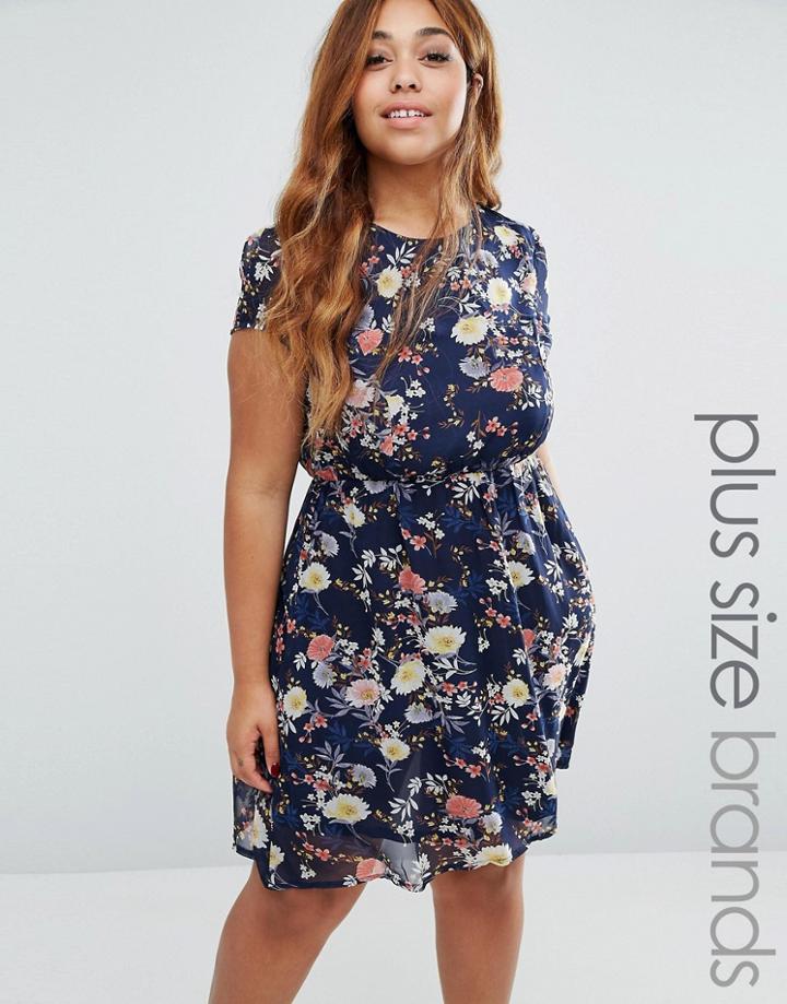 Rage Plus Plus Dress In Floral Print - Navy