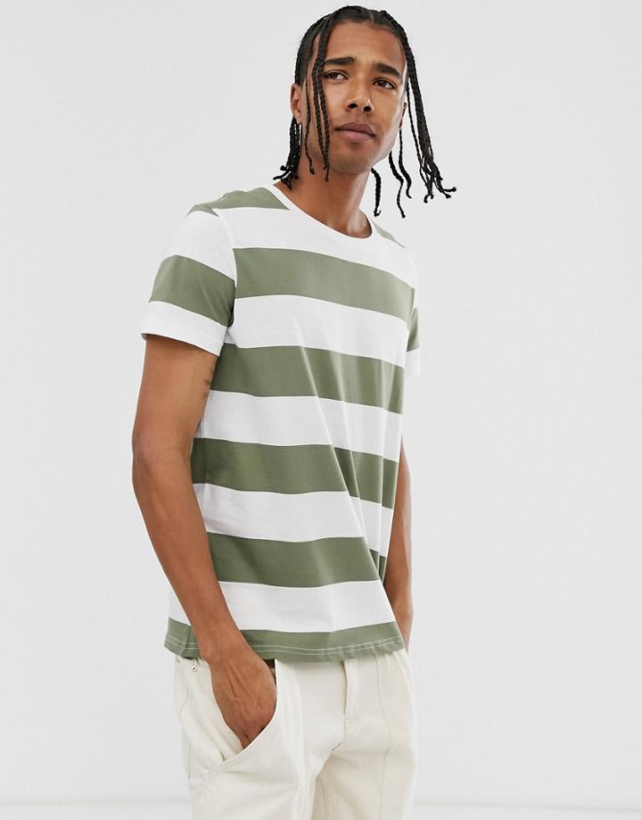 Weekday Alex Striped T-shirt In Green