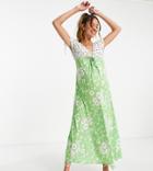 Asos Design Maternity Short Sleeve Tie Detail Midi Tea Dress In Mix Match Floral And Spot-multi