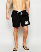 Asos Mid Length Swim Shorts With Front Fixed Waistband And Number Print - Black