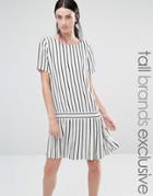Y.a.s Tall Drop Hem Striped Pleated Dress - Multi