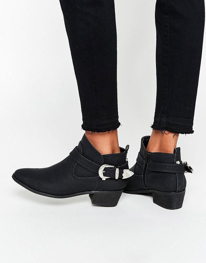 Asos Ada Western Chelsea Ankle Boots - Black Snake