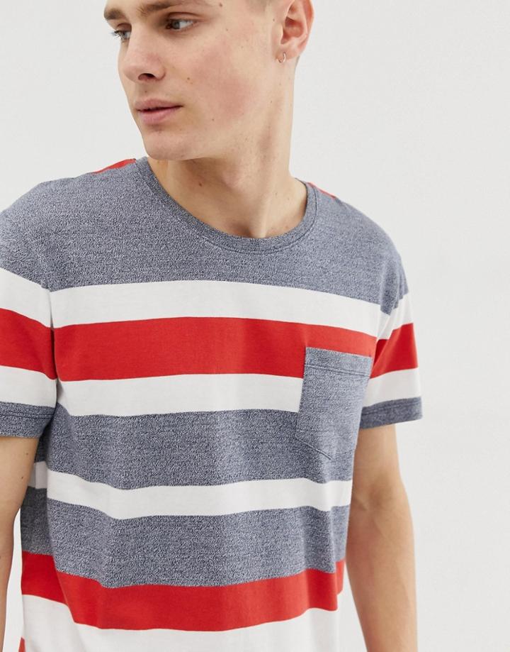 Esprit T-shirt With Bold Red Stripe In Gray