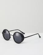 Asos Round Sunglasses In Black With Side Cap Detail - Black