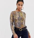 Asos Design Petite Long Sleeve Top In Ombre Snake Print - Multi