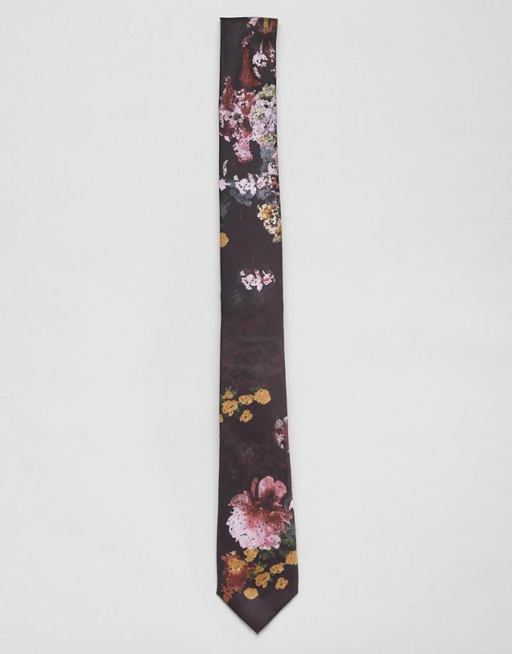 Twisted Tailor Tie With Geometric Floral Print - Red