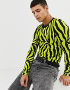 Collusion Muscle Fit Zebra Print Long Sleeve T-shirt - Green