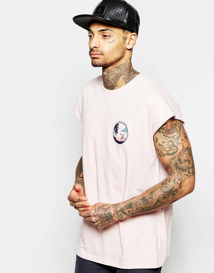 Asos Oversized Sleeveless T-shirt With Surf Style Chest Print - Lilac Ash