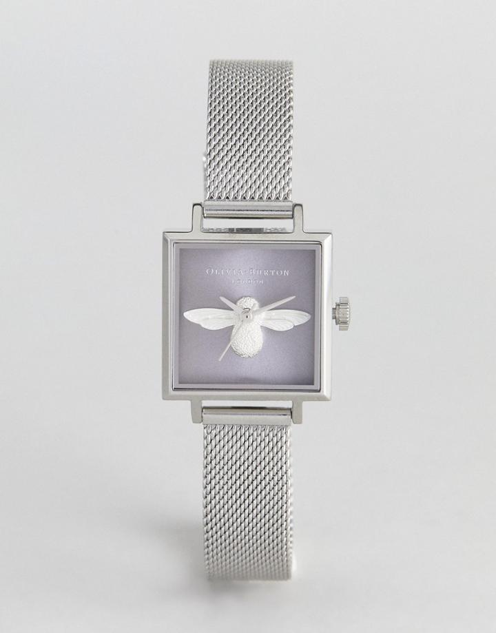 Olivia Burton Ob16am136 3d Bee Square Mesh Watch In Silver - Silver