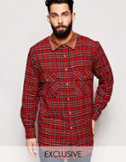 Reclaimed Vintage Oversized Check Shirt With Cord Collar - Red