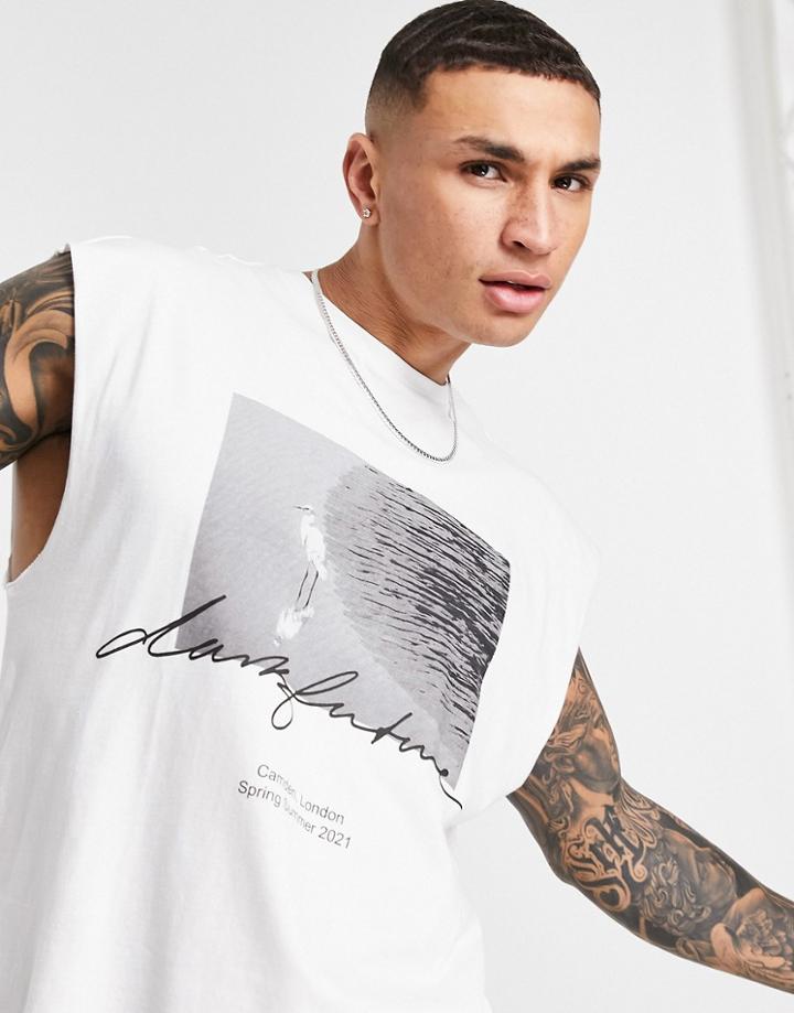 Asos Dark Future Oversized Tank With Multi Logo And Graphic Prints In White