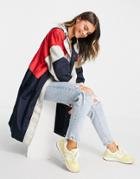 Superdry Edit Nautical Long Length Parka Jacket In Navy