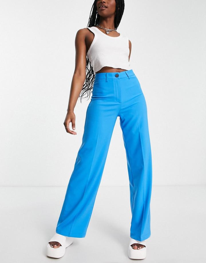 Bershka Wide Leg Slouchy Dad Tailored Pants In Blue