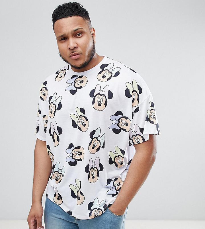 Asos Design Plus Minnie Mouse Oversized T-shirt With All Over Print - White