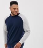 Only & Sons Sweatshirt With Contrast Raglan Sleeve - Navy