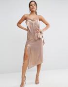 Asos Metallic Cami Drape Front Midi Dress - Silver