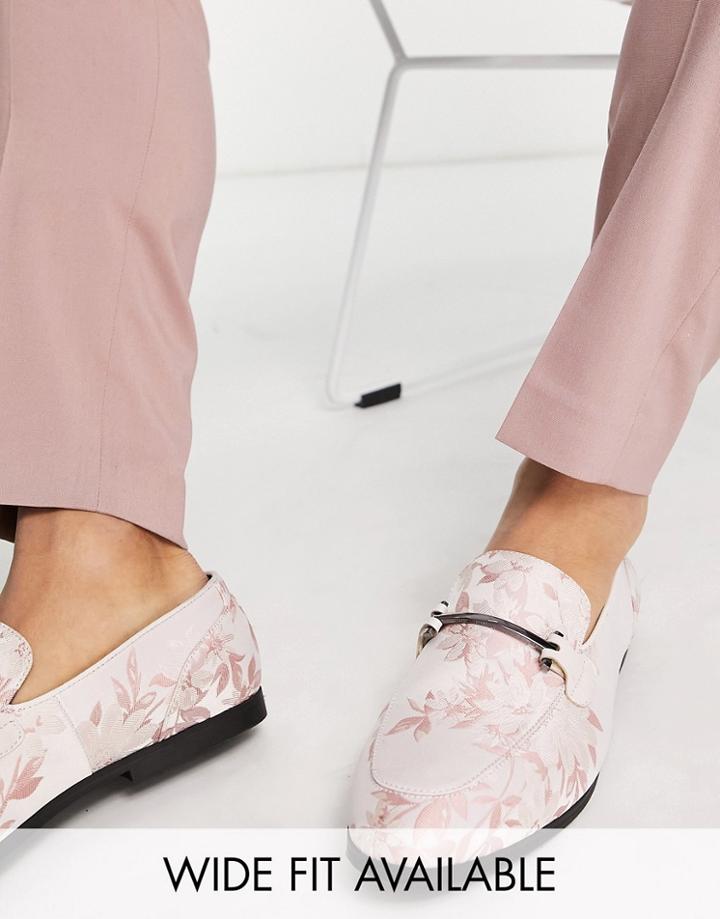 Asos Design Loafers In Pink Floral Print And Snaffle Detail