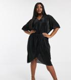 Vero Moda Curve Plisse Wrap Midi Dress In Black