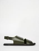 Asos Sandals In Khaki Leather With Cut Out - Khaki