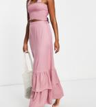 Esmee Exclusive Beach Maxi Skirt With Double Frill Hem In Dusty Rose - Part Of A Set-pink