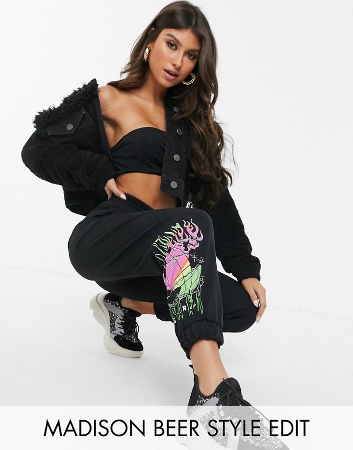 Asos Design Jogger With Graphics And Reflective Print-black